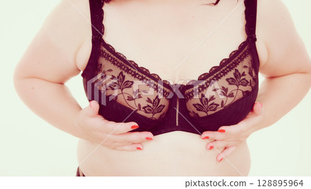 Woman big breast wearing bra Woman big breast wearing bra 128895964