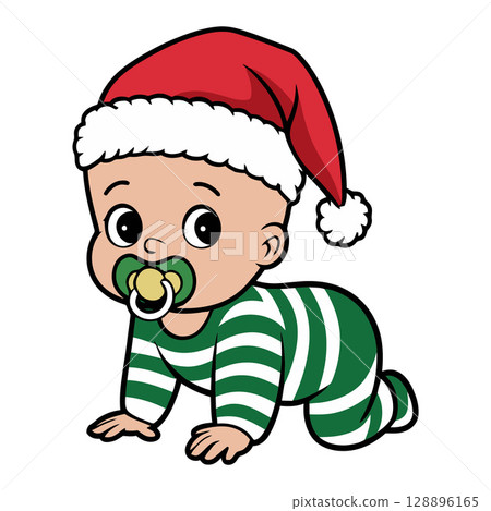 Festive Crawling Baby in Christmas Outfit 128896165