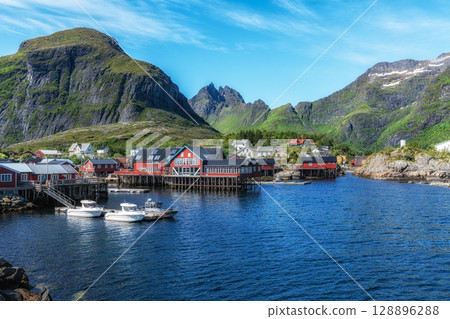 Red Rorbu cabins in A village Red Rorbu cabins in A village 128896288