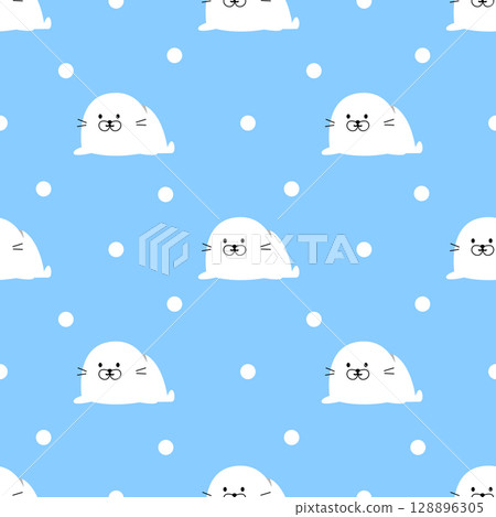 Little seal cartoon seamless pattern background for wrapping, holiday, wallpaper, gift and winter 128896305