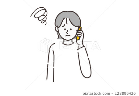 一位不滿的女性使用智慧型手機的插圖 一位不滿的女性使用智慧型手機的插圖 128896426