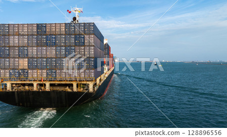 Aerial view container ship cargo freight shipping international, Global business freight shipping import export logistic transportation container ship, Container ship cargo sea freight container ship. 128896556