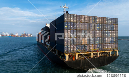 Aerial view container ship cargo freight shipping international, Global business freight shipping import export logistic transportation container ship, Container ship cargo sea freight container ship. 128896558