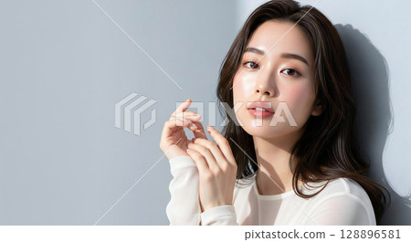 時尚女模特兒的自然光肖像 128896581
