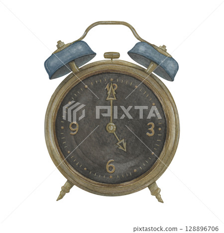 Vintage clock alarm Watercolor illustration Vintage clock alarm Watercolor illustration 128896706