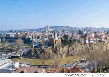 Bright Panoramic View of Tbilisi, Georgia Cityscape 128897029