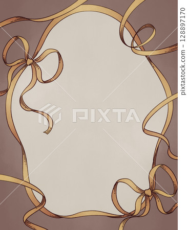 散落絲帶的框架 - 金色和棕色 128897170