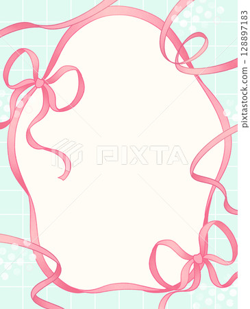 散落絲帶的框架 - 粉紅色和淺藍色 128897183