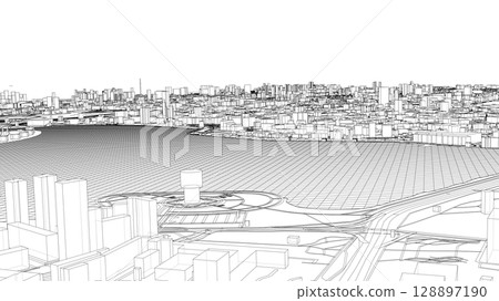 Urban modern landscape. Vector rendering of 3d Urban modern landscape. Vector rendering of 3d 128897190