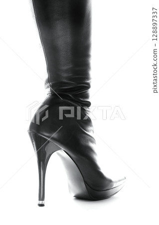 Black leather stiletto boots 128897337