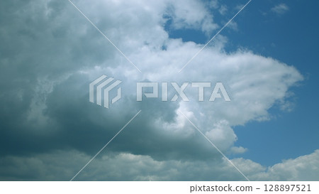 The stunning Dynamic Cloud Formation Can Be Clearly Seen Floating Above A Clear, Bright, Blue Sky The stunning Dynamic Cloud Formation Can Be Clearly Seen Floating Above A Clear, Bright, Blue Sky 128897521