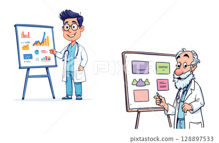 Vsai doctors presenting medical data and statistics on whiteboard 128897533