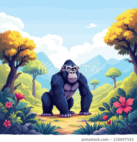 Vsai strong gorilla standing in a lush jungle habitat 128897583