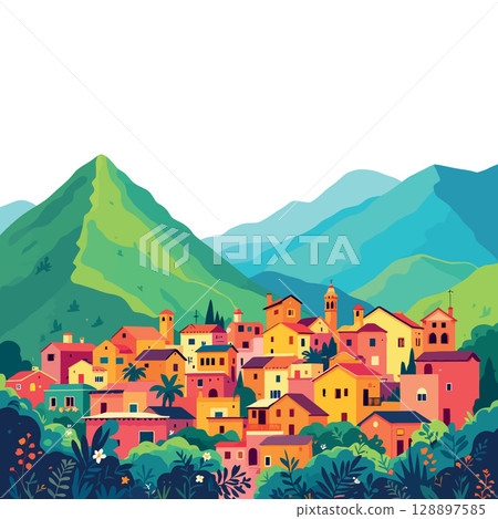 Vsai colorful italian village nestled in the majestic mountains 128897585