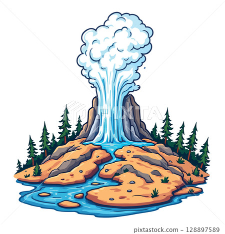 Vsai majestic waterfall cascading over rocky landscape 128897589