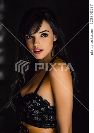 穿著性感內衣的女人的肖像 128898157