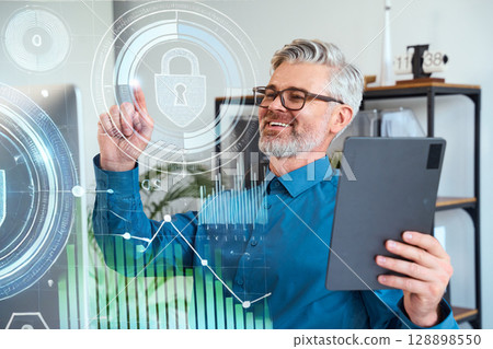 Senior Professional Engaging With Virtual Technology Interface for Cybersecurity and Data Management Senior Professional Engaging With Virtual Technology Interface for Cybersecurity and Data Management 128898550