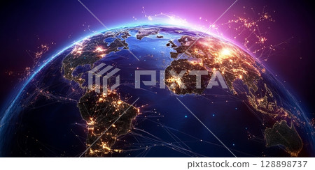 Planet earth showing global communication network and data exchange 128898737