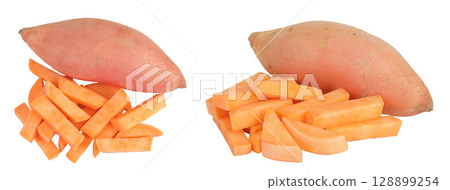 Sweet potato isolated on white background. Top view. Flat lay Sweet potato isolated on white background. Top view. Flat lay 128899254