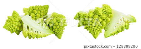 Romanesco broccoli cabbage or Roman Cauliflower isolated on white background with  full depth of field 128899290