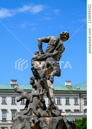 Mirabell Palace and gardens, UNESCO site baroque neoclassical historic building and tourist attraction in Salzburg, Austria 128899302