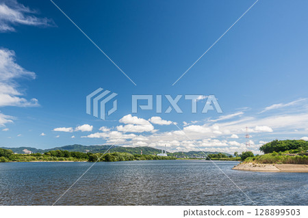 Summer scenery of the Yodo River, Hirakata City 128899503