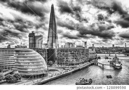 Aerial view of South Bank over Thames River, London, UK Aerial view of South Bank over Thames River, London, UK 128899598