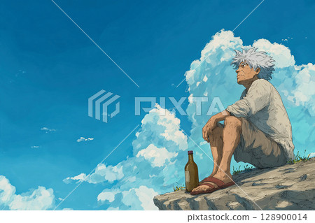Elderly man looking up at the sky and lonely time in summer (anime style) Elderly man looking up at the sky and lonely time in summer (anime style) 128900014