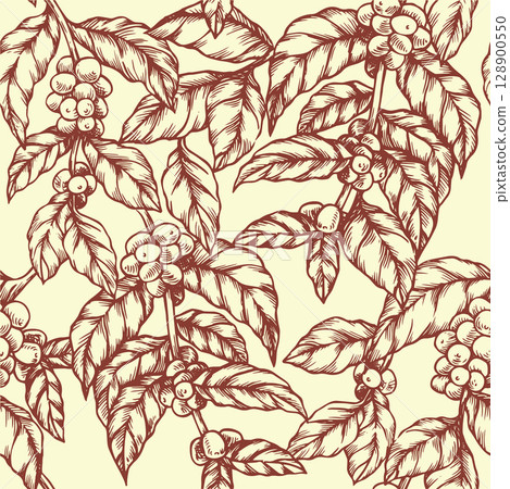 Seamless vector pattern with coffee branches. Vintage illustration in sketch style 128900550