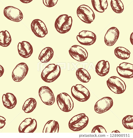 Seamless vector pattern with coffee beans. vintage illustration in sketch style 128900551