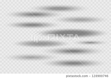 Different realistic round shadow, soft shapes on transparent background. Gray circular and ellipse shadows set. Vector illustration Different realistic round shadow, soft shapes on transparent background. Gray circular and ellipse shadows set. Vector illustration 128900746