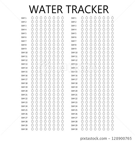 Water tracker. Habit tracker for month. Template mockup. Vector personal organizer. Minimalist simple planner 128900765