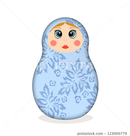 Russian Matryoshka. Traditional Russian folklore dolls with big eyes and lips. Babushka doll with hohloma, traditional painted floral pattern. Hand drawn vector illustration Russian Matryoshka. Traditional Russian folklore dolls with big eyes and lips. Babushka doll with hohloma, traditional painted floral pattern. Hand drawn vector illustration 128900779
