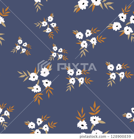 Seamless blooming floral pattern based on hand drawn art ornaments. Colorful flowers on color background. Vector illustration. Simple minimalistic pattern for fabric, textile 128900839