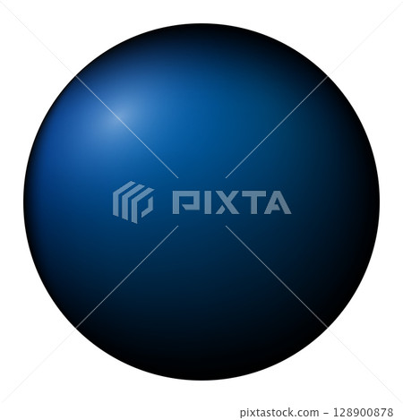 Glass blue ball or precious pearl. Glossy realistic ball, 3D abstract vector illustration highlighted on a white background. Big metal bubble with shadow 128900878
