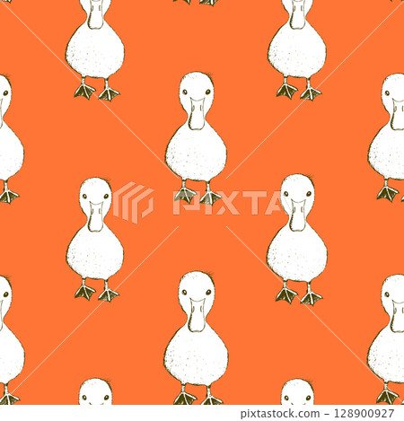 Seamless pattern with funny birds, flowers, leaves. Flat vector illustration with cartoon bird silhouette. Cute duck characters. Design for invitation, poster, card, textile, fabric 128900927
