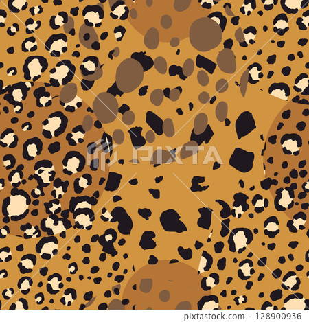 Abstract modern leopard seamless pattern with circles. Animals trendy background. Color decorative vector illustration for print, card, fabric, textile. Modern ornament of stylized skin 128900936