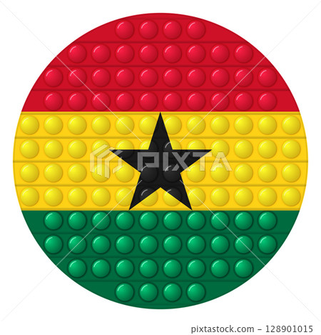 Glass light ball with flag of Ghana. Round sphere, template icon. Ghanaian national symbol. Glossy realistic ball, 3D vector illustration. Trendy antistress game pop it, simple dimple. Big bubble Glass light ball with flag of Ghana. Round sphere, template icon. Ghanaian national symbol. Glossy realistic ball, 3D vector illustration. Trendy antistress game pop it, simple dimple. Big bubble 128901015