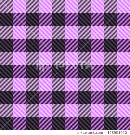 Violet and black Scotland textile seamless pattern. Fabric texture check tartan plaid. Abstract geometric background for cloth, fabric. Monochrome graphic repeating design. Modern squared ornament 128901030