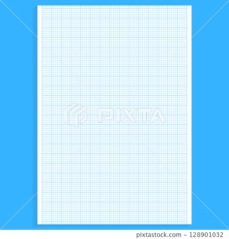 Grid paper. Realistic blank lined paper sheet in A4 format. Squared background with color graph. Geometric pattern for school, wallpaper, textures, notebook. Lined blank on transparent background 128901032
