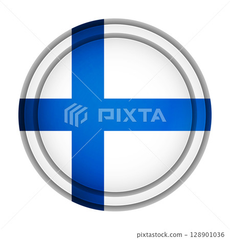 Glass light ball with flag of Finland. Round sphere, template icon. Finnish national symbol. Glossy realistic ball, 3D abstract vector illustration highlighted on a white background. Big bubble Glass light ball with flag of Finland. Round sphere, template icon. Finnish national symbol. Glossy realistic ball, 3D abstract vector illustration highlighted on a white background. Big bubble 128901036