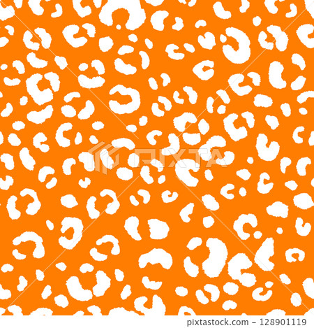 Abstract modern leopard seamless pattern. Animals trendy background. Orange and white decorative vector illustration for print, card, postcard, fabric, textile. Modern ornament of stylized skin Abstract modern leopard seamless pattern. Animals trendy background. Orange and white decorative vector illustration for print, card, postcard, fabric, textile. Modern ornament of stylized skin 128901119