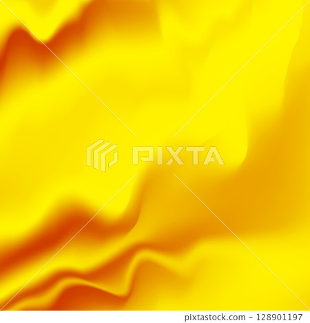 Silk yellow background. Abstract vector pattern with copy space. Liquid wave texture, smooth drapery wallpaper. Wedding fabric, satin. Wavy design for banner, card, postcard, backdrop 128901197