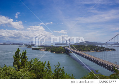 從倉敷鷲羽山眺望瀨戶大橋全景 128901277