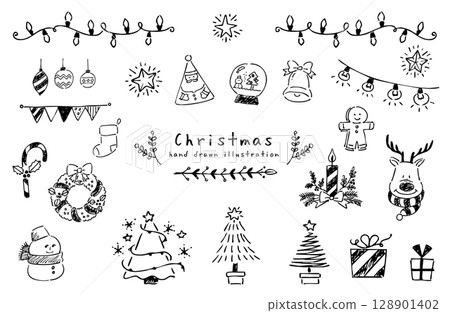 單色手繪聖誕插畫 128901402