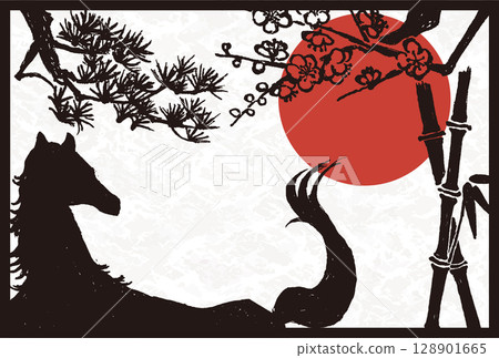 2026 馬年新年賀卡模板手繪馬年生肖插圖 128901665