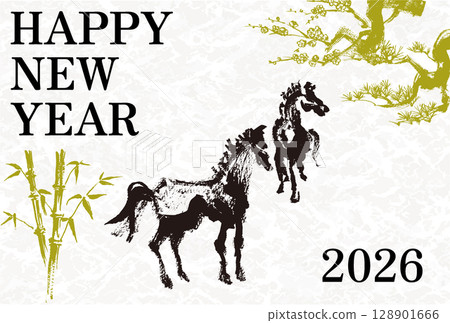 2026 馬年新年賀卡模板手繪馬年生肖插圖 128901666