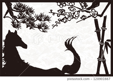 2026 馬年新年賀卡模板手繪馬年生肖插圖 128901667