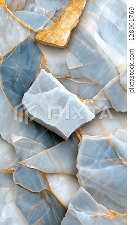 Beautiful blue and gold stone texture with intricate patterns 128901769