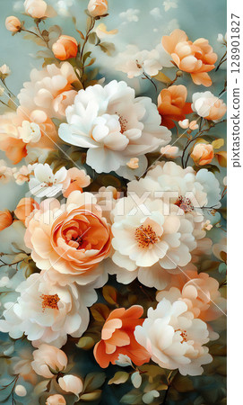 Elegant floral arrangement with soft orange and white blooms Elegant floral arrangement with soft orange and white blooms 128901827